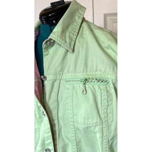 Quaker Factory Light Green Button-Down Jacket Cotton Blend Women's Size M (READ) - Picture 4 of 16